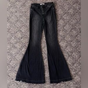 Free People High-Waist Button Fly Black Flared Jeans - Women Size 26